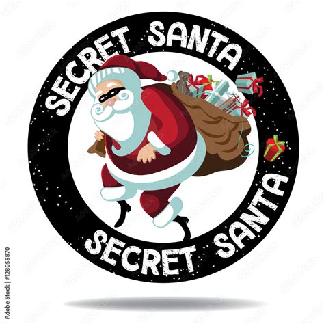 Cartoon Secret Santa Icon Stamp With Santa Claus Sneakily Delivering