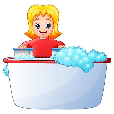 Mermaid boy empty vintage clawfoot tub water bathing comic animated bubble bath restroom woman child silhouette bathroom victorian old fashioned. Happy Girl Cleaning Bathtub On A White Background Stock ...