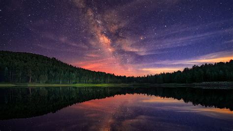 Milky Way Stars Night And Forest Lake Wallpapers 1920x1080 825979