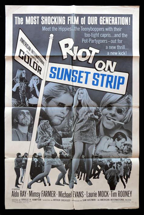 Various musicians, movie celebrities, and personalities are asked about their experiences in and around the sunset strip, and their recollection of important moments (such as the shutdown of tower records). RIOT ON SUNSET STRIP * CineMasterpieces CALIFORNIA MOVIE ...