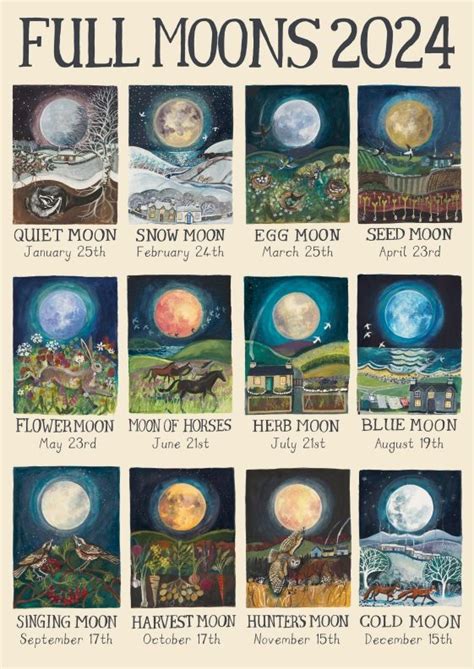 Full Moons 2024 Poster Print Driftwood Designs