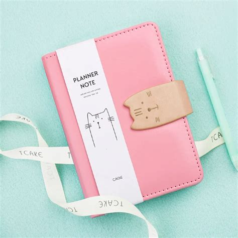 Kawaii Leather Spiral Notebook Cute Cat Manget Hasp A6 Binder Personal Diary Office School
