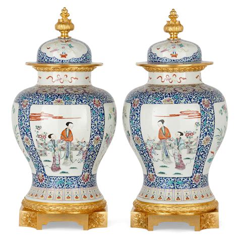 Pair Of Chinese Export Porcelain Vases With Ormolu Mounts Mayfair Gallery