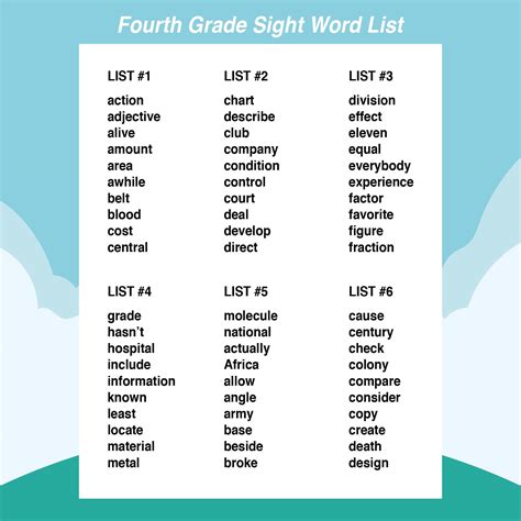 4th Grade Sight Words Worksheets