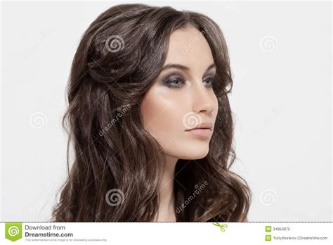 Beautiful Brunette Girl Healthy Long Curly Hair Stock Image Image