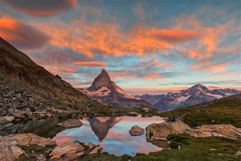 Burning Sky Over Matterhorn Full Hd Wallpaper And Background Image