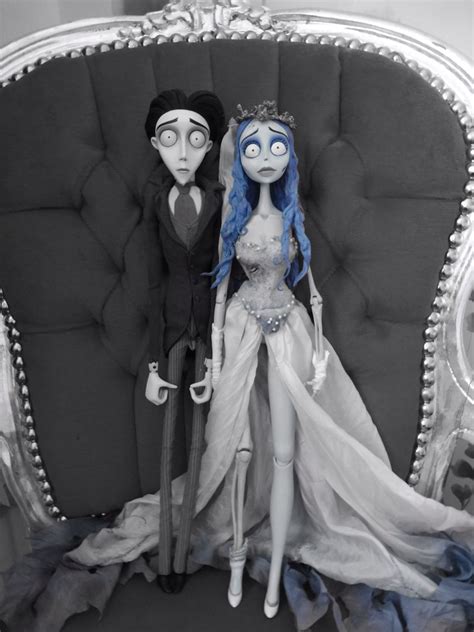 The Corpse Bride And Groom Are Posed In Front Of An Ornate Chair With