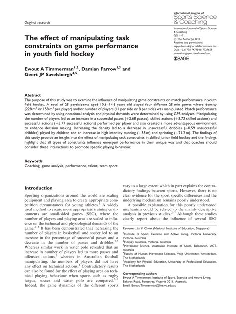 Pdf The Effect Of Manipulating Task Constraints On Game Performance