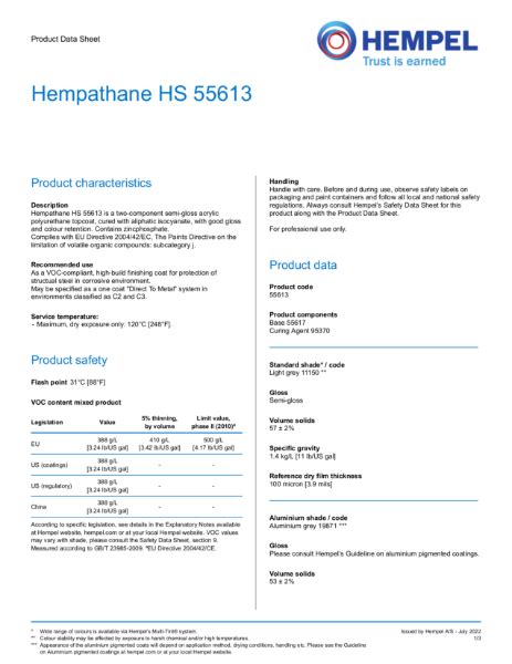 Hempathane Hs 55613 Polyurethane Semi Gloss Topcoat Topcoat