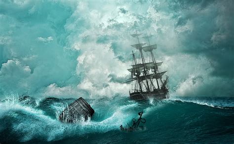 Hd Wallpaper Sailing Ship Storm Galleon Ship Illustration Aero