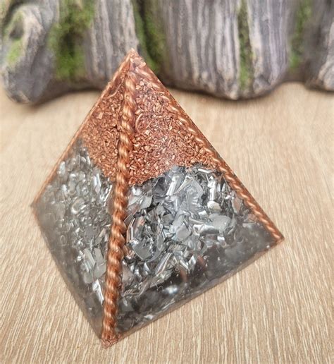 Small Orgonite Pyramid With Amethyst Wrapped In Copper In The Bottom