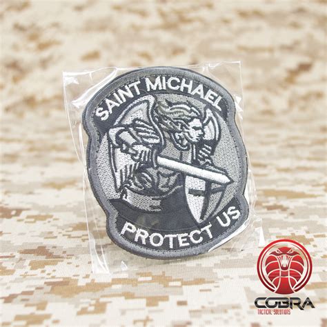 Saint Michael Protect Us Moral Embroidered Silver Patch Velcro