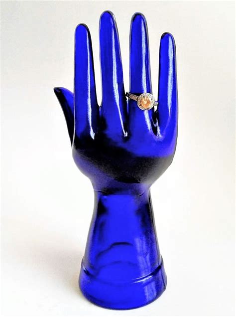 Vintage Mid Century Cobalt Blue Glass Hand Ring Holder Sculpture Ceramic Candle Holders