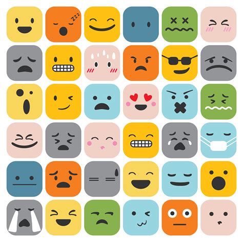 Smiley Face Icons Or Emoticons With Set Of Different Facial Expressions