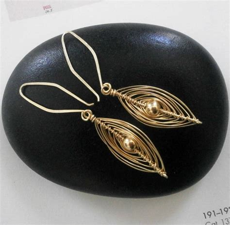 Delicate Gold Wire Wrapped Oval Marquise Earrings Small 14k Etsy