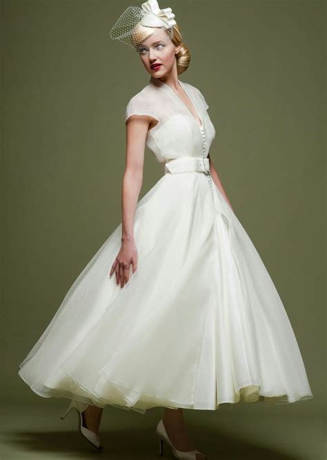 1950s Vintage Wedding Dress Organza Short Wedding Dress Tea Length