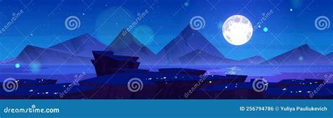 Night Sky Mountain Landscape Cartoon Illustration Stock Vector