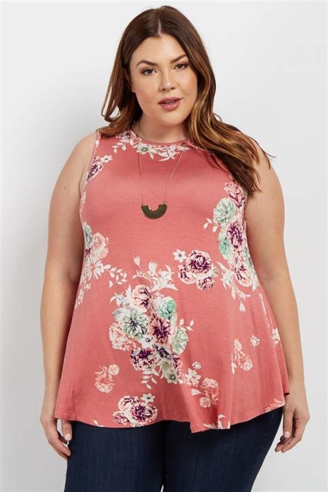 Pink Floral Print Plus Tank Top Floral Tops Fashion Maternity Tank Tops