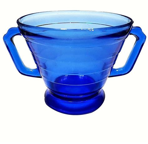 Set Of Hazel Atlas Cobalt Blue Moderntone Creamer Sugar Bowl