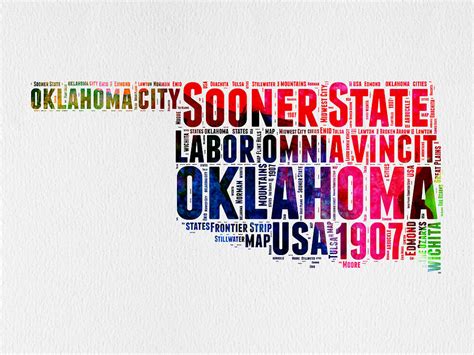 Oklahoma Watercolor Word Cloud Digital Art By Naxart Studio