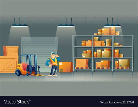 Delivery Cargo Logistics Or Postal Service Warehouse Interior Cartoon