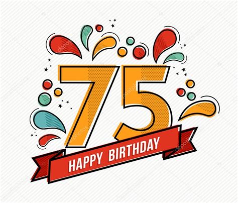 Colorido Feliz Cumpleaños Número 75 Diseño De Línea Plana 2022