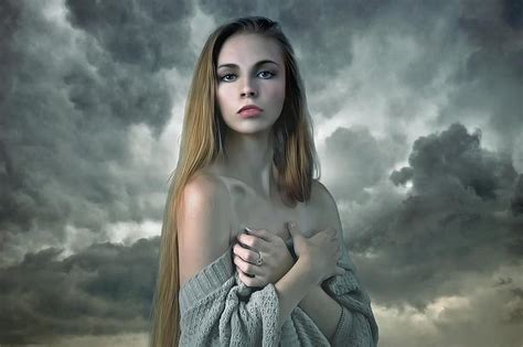 Woman Girl Female Young Beauty Model Sky Dramatic Dramatic Sky
