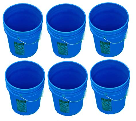 5 Gallon Plastic Buckets Blue Six Pack