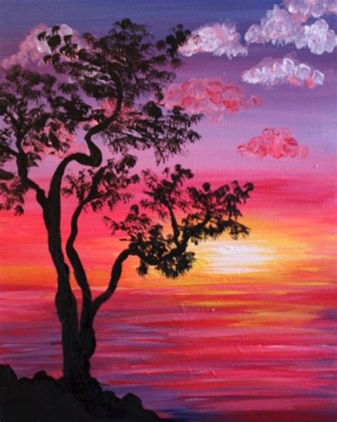 Tree With Clouds In 2020 Landscape Paintings Acrylic Sunset Painting