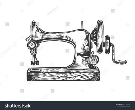 Old Mechanic Sewing Machine Engraving Vector Stock Vector Royalty Free