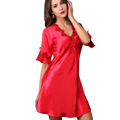 Buy Pregnant Women Satin Sleepwear Silk Nightgown Half Sleeve Embroidery