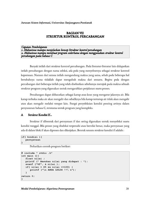 Modul Algoritma Pemrograman Python Bagian Bagian VII Struktur Kontrol