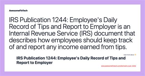 Irs Publication 1244 Employees Daily Record Of Tips And Report To