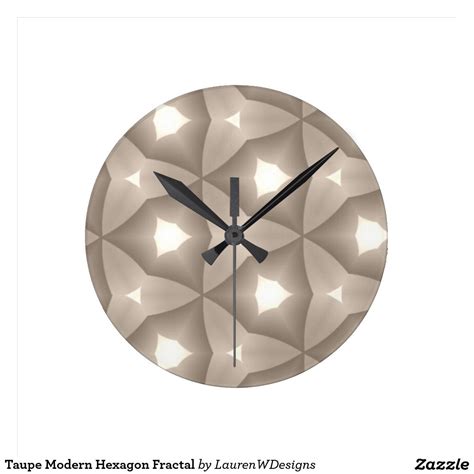 Taupe Modern Hexagon Fractal Round Clocks Wall Clock Modern Clock