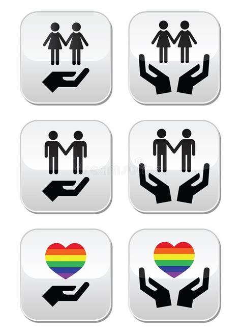 gay and lesbian couples rainbow flag with hands icons set stock illustration illustration of