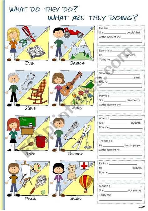 What Do They Do What Are They Doing Esl Worksheet By Tecus