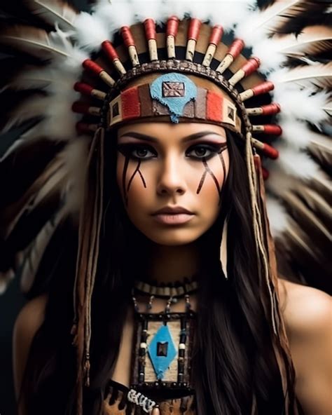 premium ai image native american indian model in full costumes accessories and feathery head