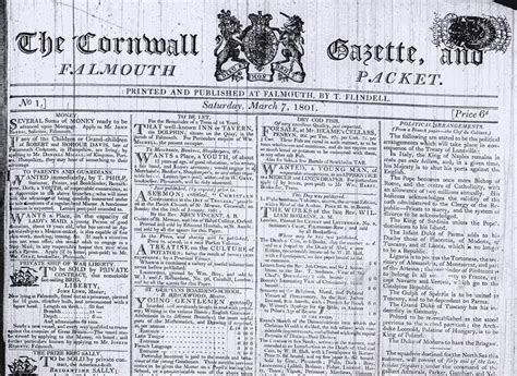 Cornwalls Oldest Newspaper The Royal Cornwall Gazette Was First
