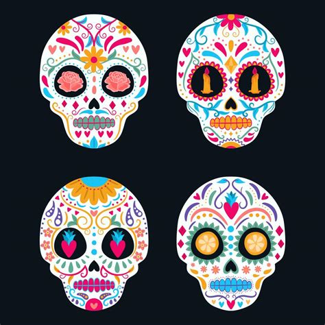 Set Of Colorful Sugar Skull Isolated Day Of The Dead Dia De Los