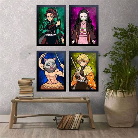 Kit 4 Quadros Decorativos Kimetsu No Yaiba Elo7