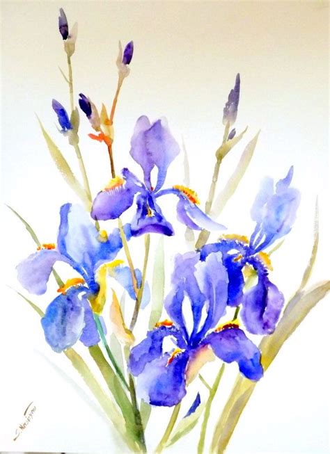 Irises Original Large Watercolor Painting 24 X 18 Modern Etsy Loose