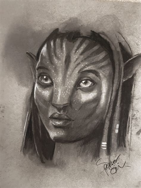 Avatar Neytiri Zoe Saldana Original Charcoal Portrait Etsy