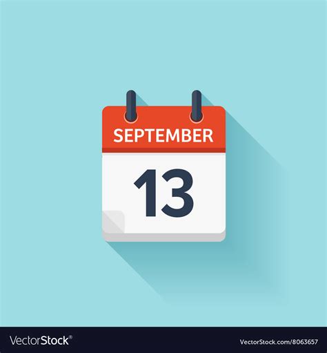 September 13 Flat Daily Calendar Icon Royalty Free Vector