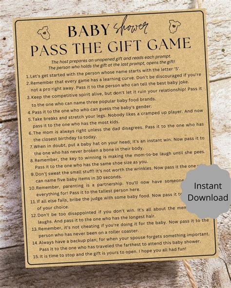 Baby Shower Pass The T Game Printable Game Kraft Rustic Baby Shower