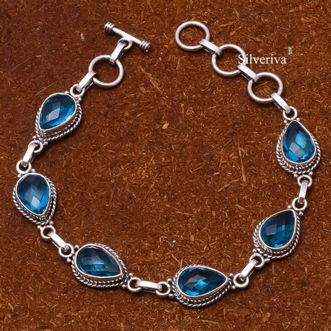 Blaue Topas Armband Charm Armband Edelstein Armband Etsy