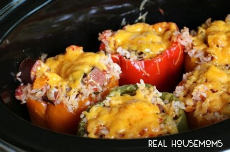 Slow Cooker Sausage And Rice Stuffed Peppers ⋆ Real Housemoms