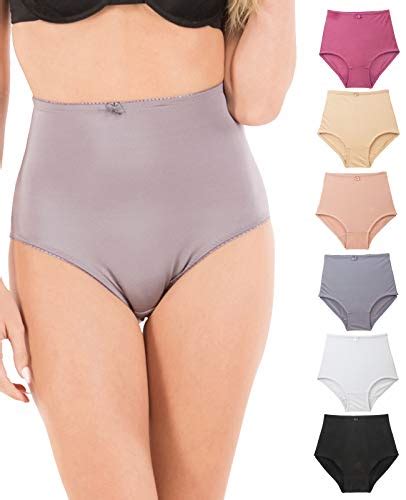 Barbra Lingerie High Waisted Light Control Satin Full Coverage Womens Brief Panties 6 Pack M