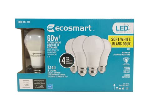 Ecosmart 60w Equivalent Soft White 2700k A19 Dimmable Led Light Bulb