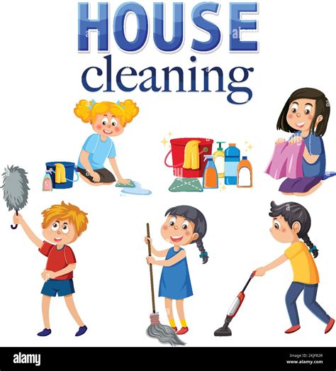 Kids Cleaning At Home Set Illustration Stock Vector Image And Art Alamy