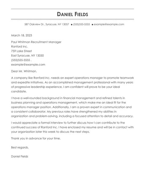 Top Operations Manager Cover Letter Examples